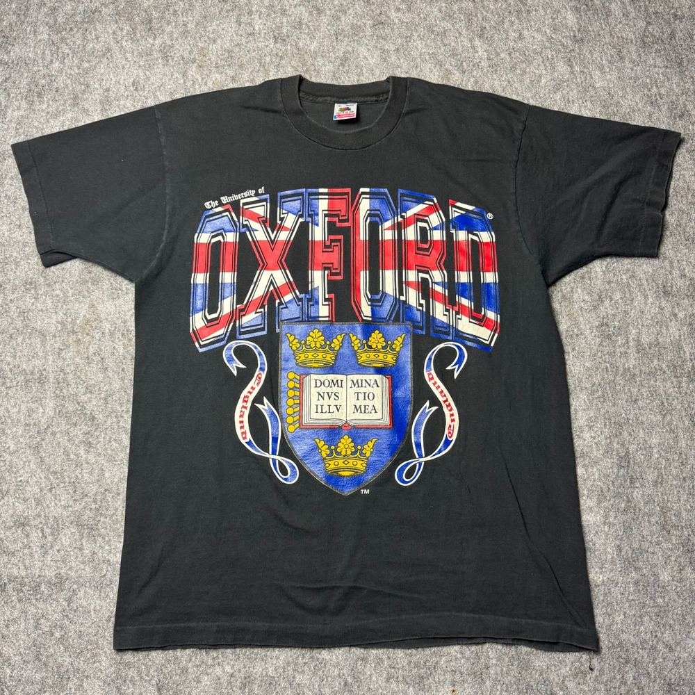 Vintage 90s University Of Oxford T Shirt XL Black Made In USA Single Stitch